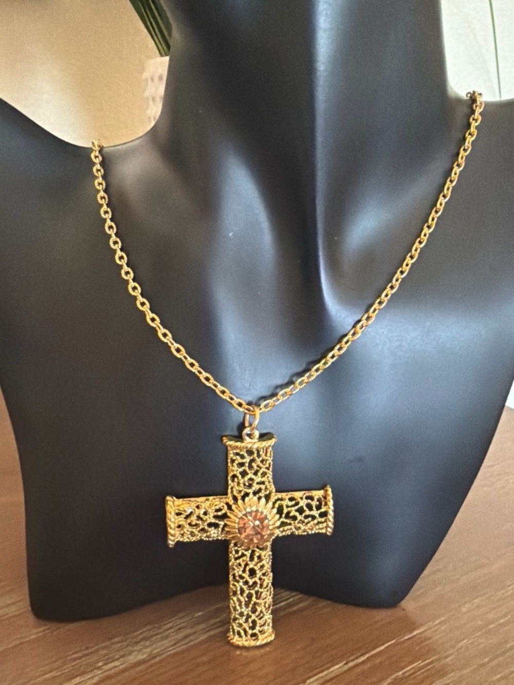 Gold Filigree Cross Pendant Necklace - Women's Jewelry